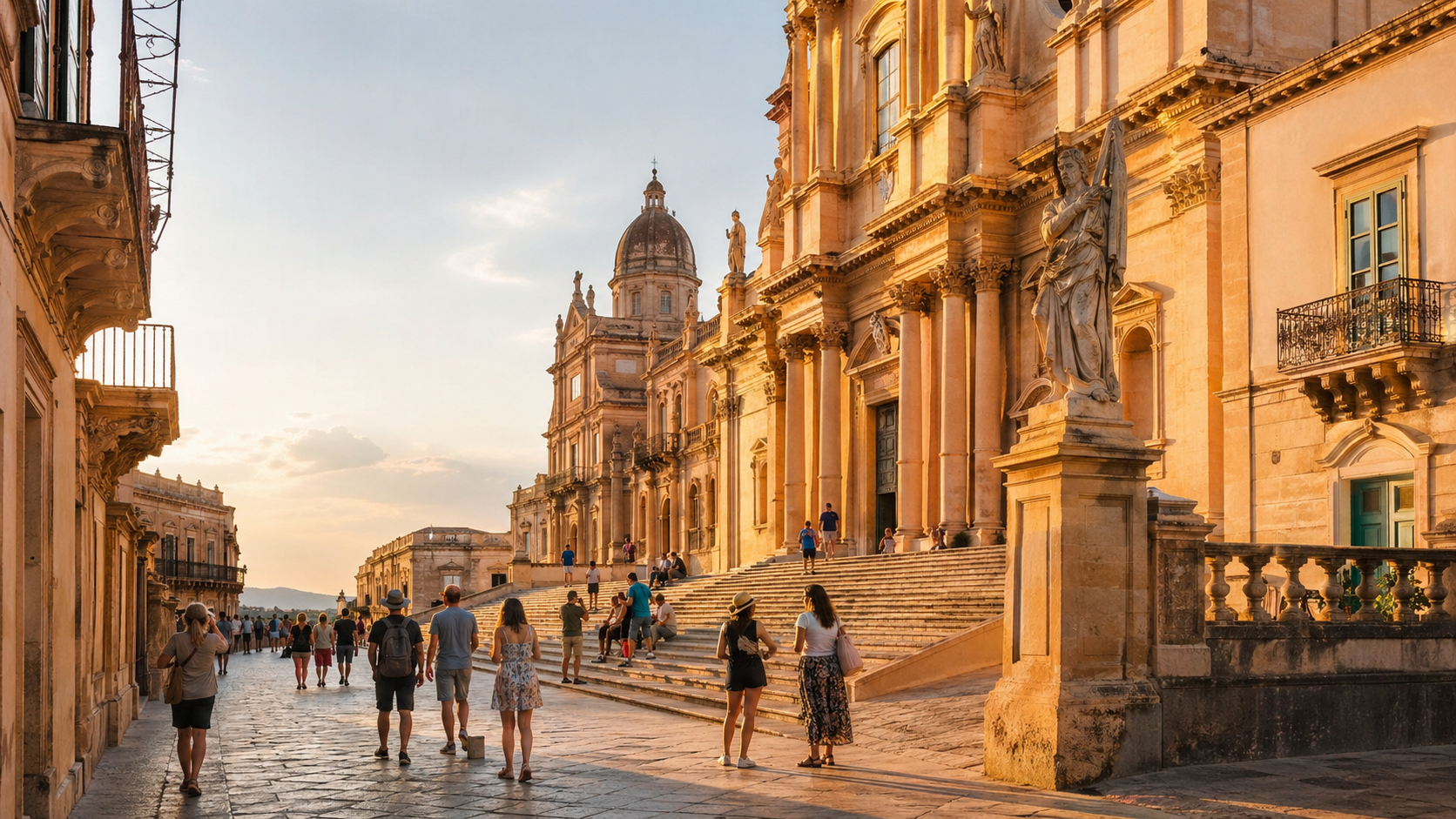 Golden Hour In A Grand Plaza
