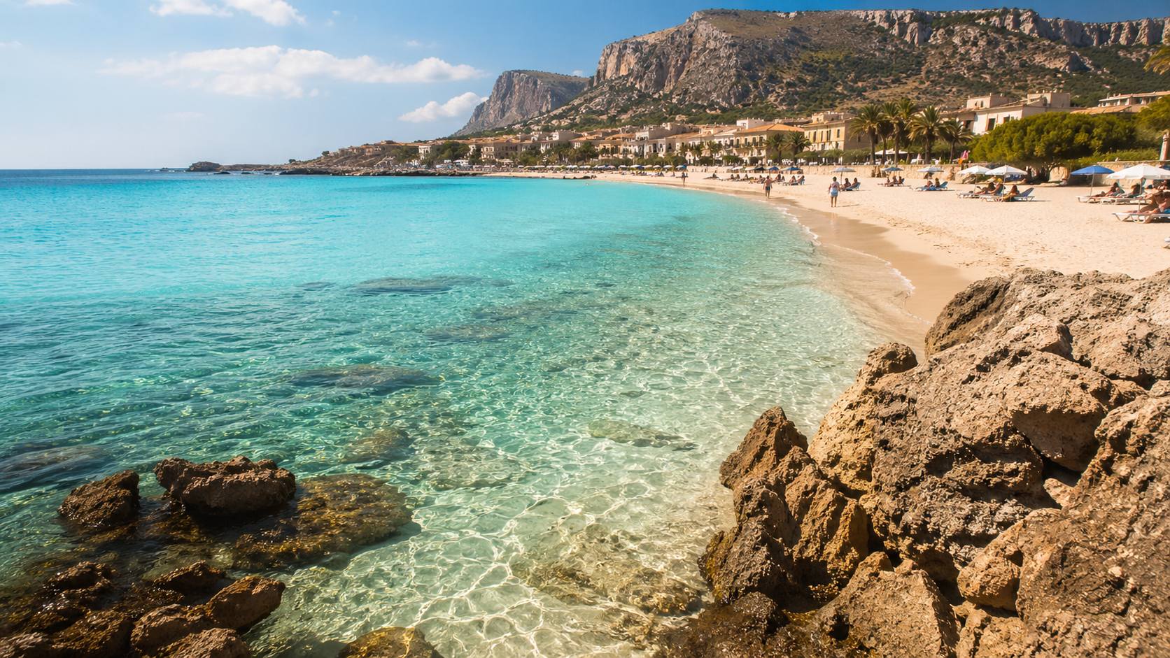 Tranquil Beach With Rocky Cliffs