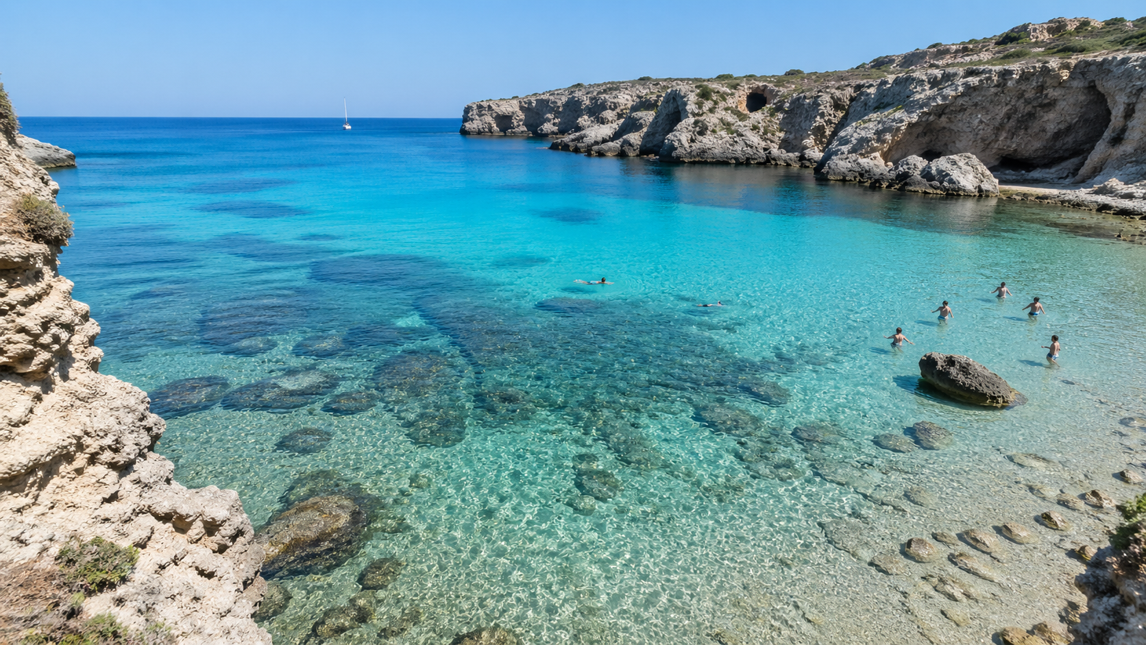 Tranquil Coastal Cove With Swimmers