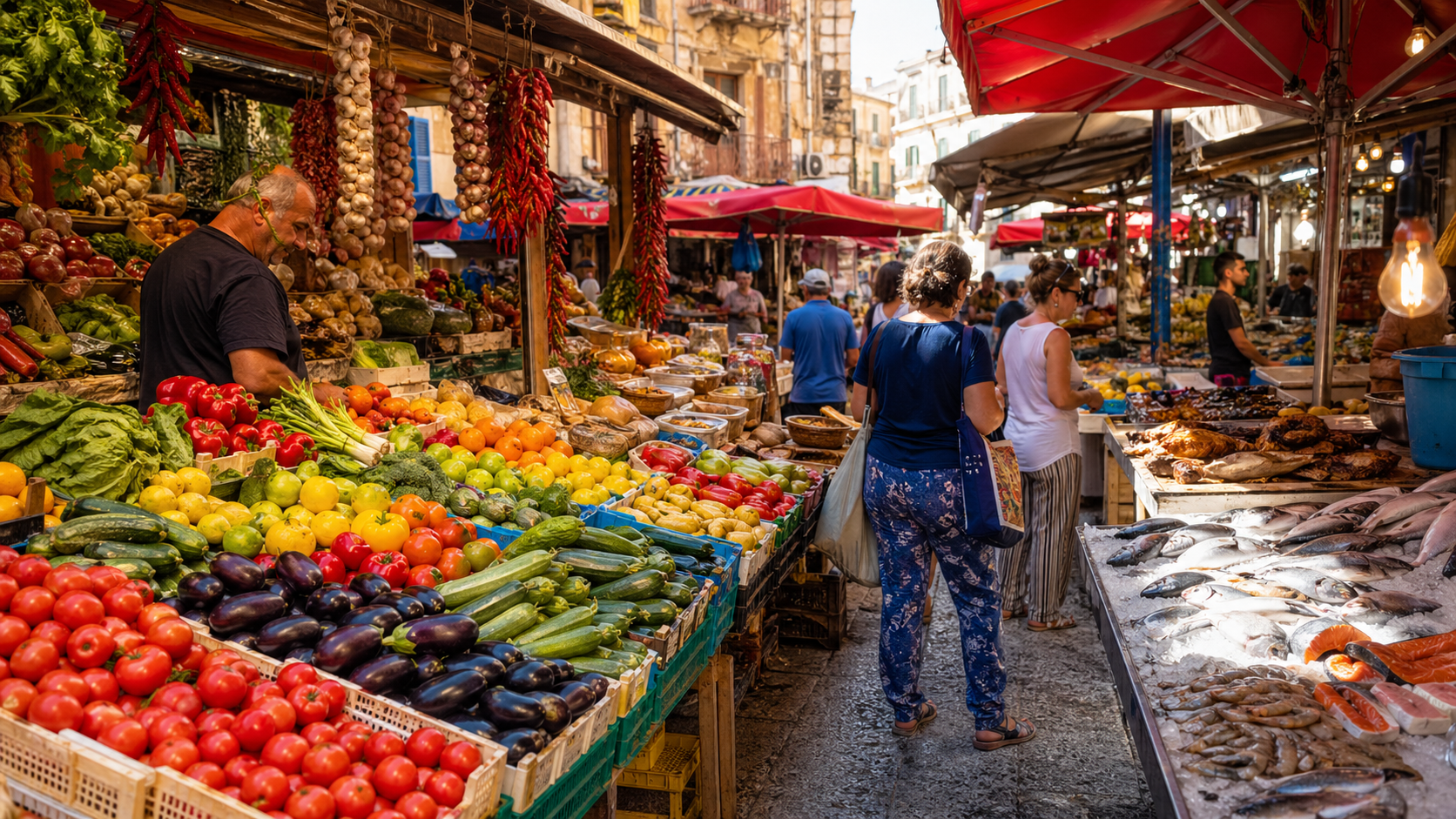 Bunter Markt auf Sizilien