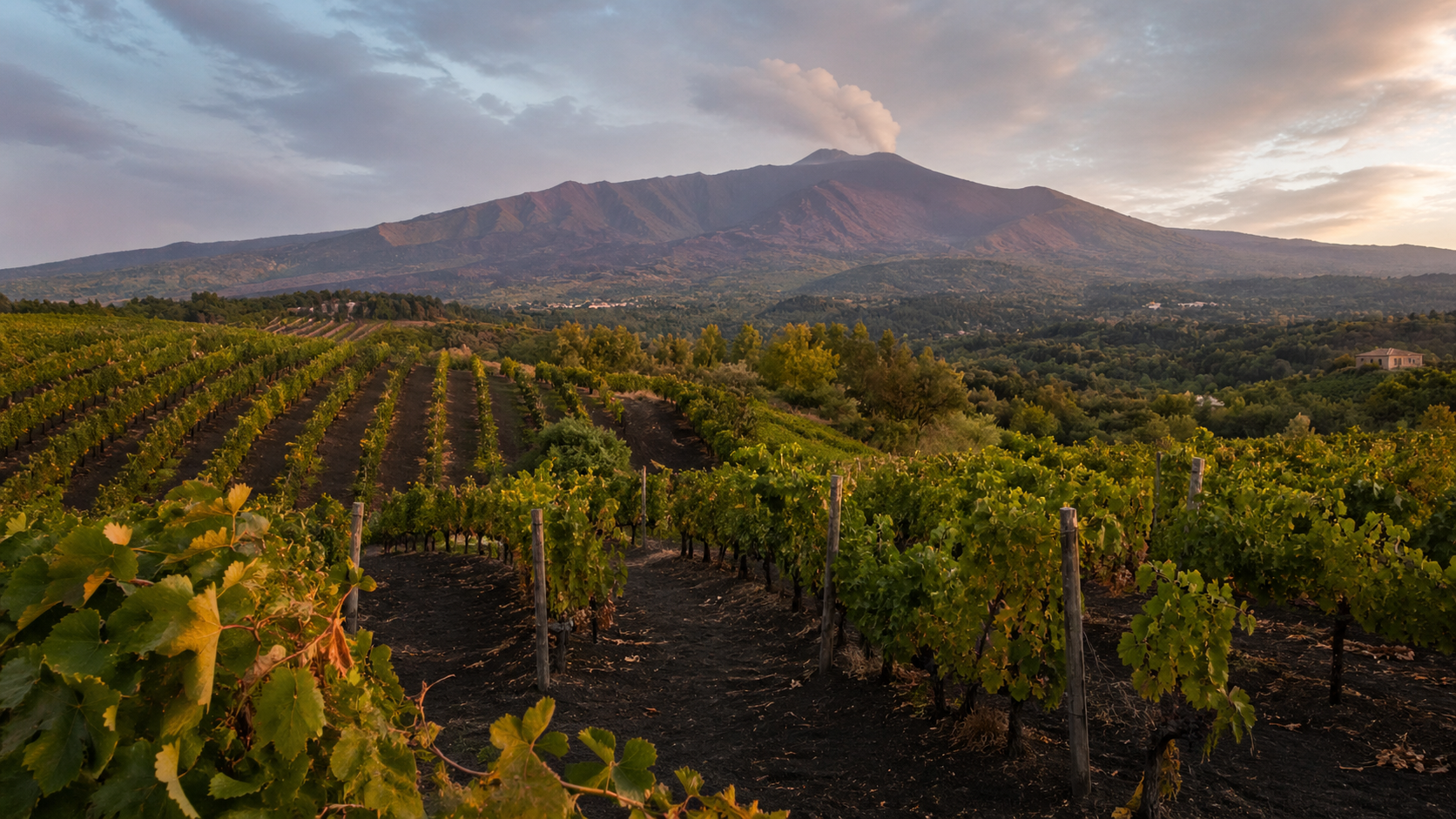 Weinberge am Ätna bei Abendlicht