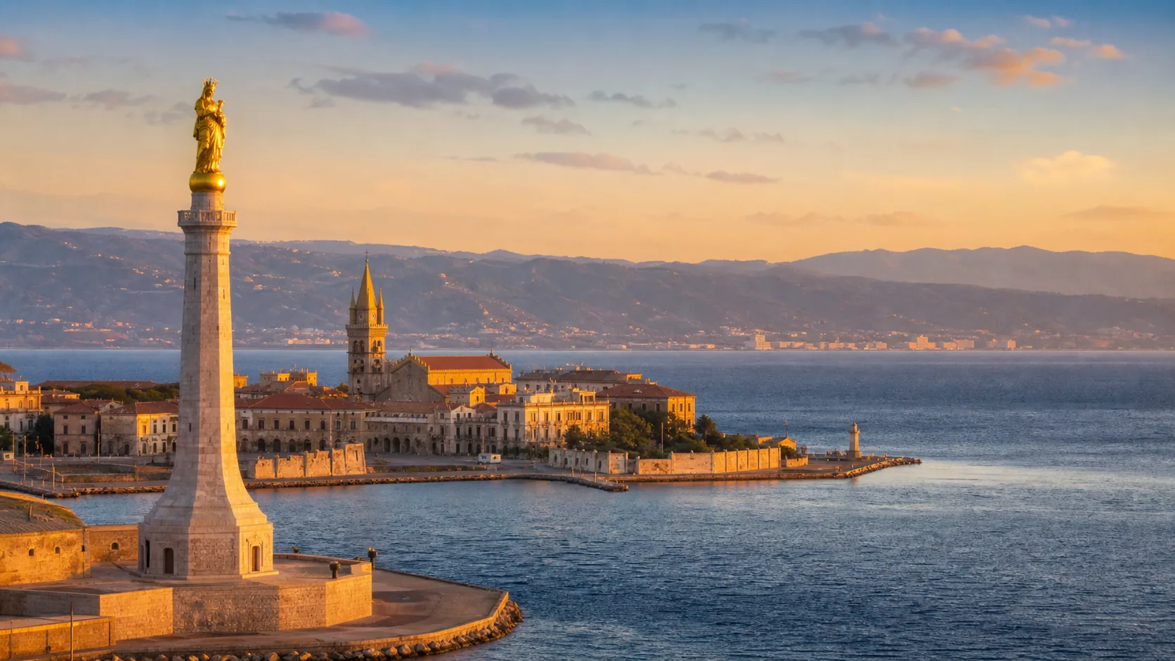 Messina-Hafen mit Madonnina-Statue